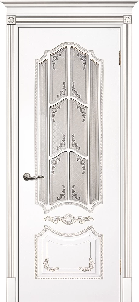 Межкомнатная дверь Смальта 10 Белый ral 9003  патина серебро
