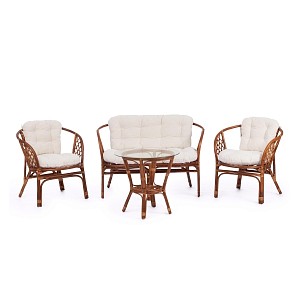 Товар Комплект для отдыха "BAHAMA" (диван + 2 кресла + стол со стеклом ) /с подушками/ TETC15382