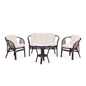 Товар Комплект для отдыха "BAHAMA" (диван + 2 кресла + стол со стеклом ) /с подушками/ TETC15383