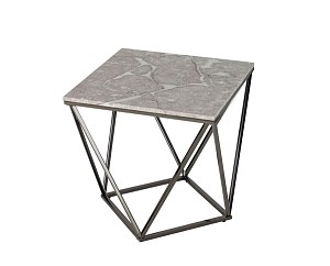 Товар Журнальный столик Авалон 61*61 серый мрамор сталь темный хром SG8103
